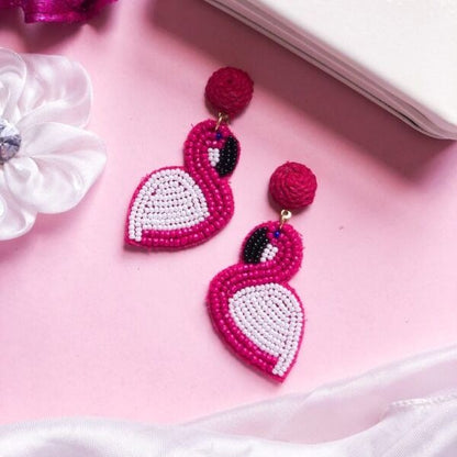 Flamingo Bird Beaded Earrings