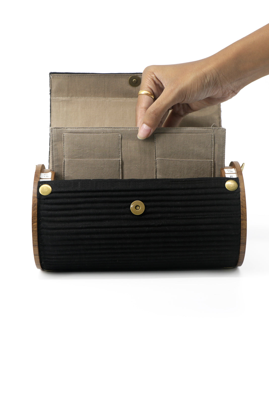 Sweet Pea & Solid Black Round Clutch - Changeable Sleeve