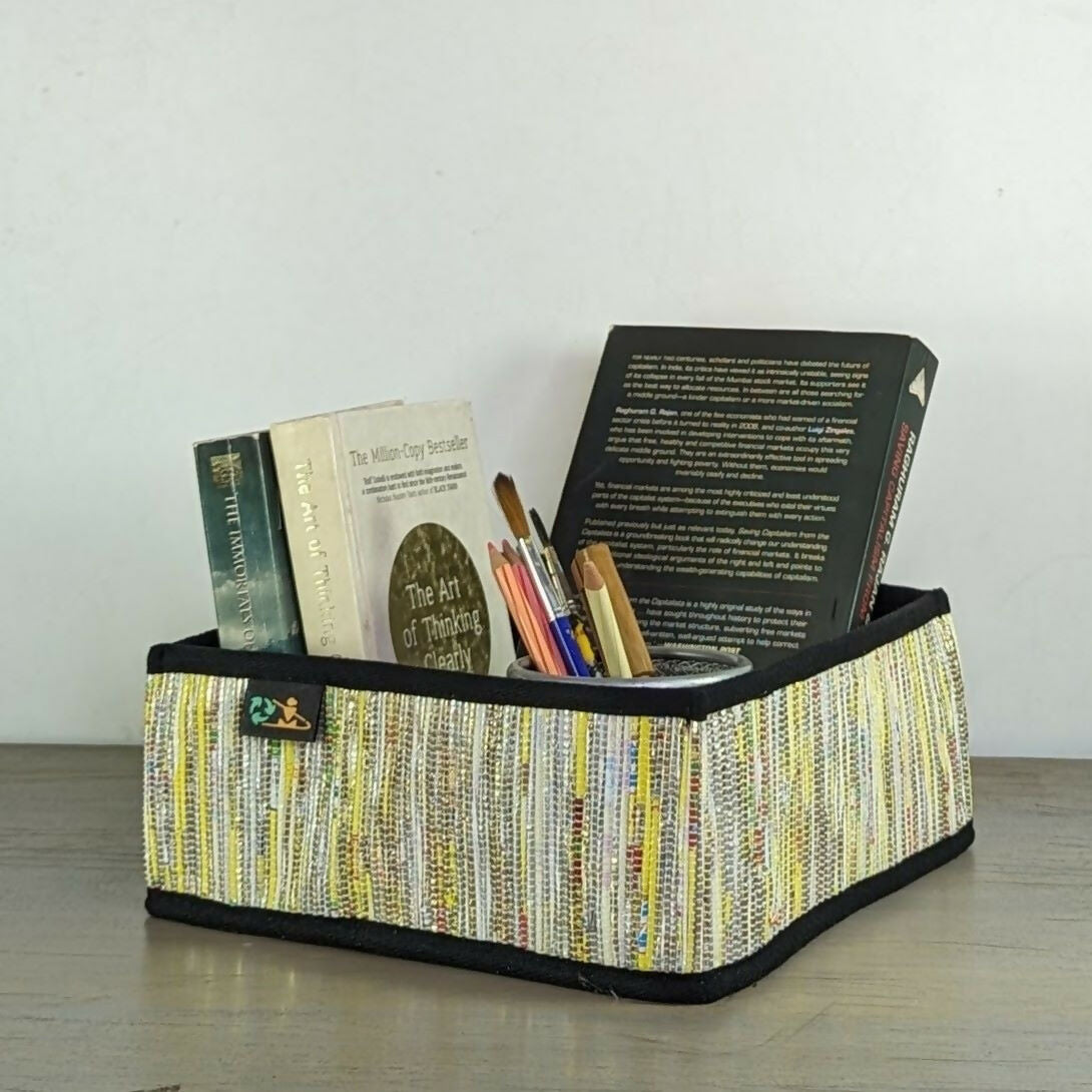 Upcycled Handwoven: Collapsible Storage Basket Small