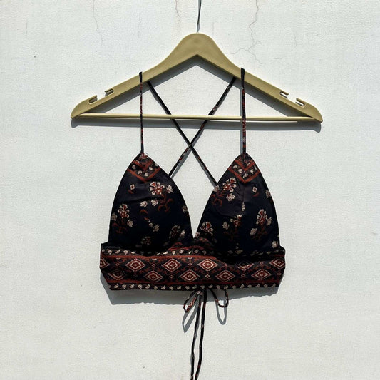 Black Floral Cotton Mul Bralette