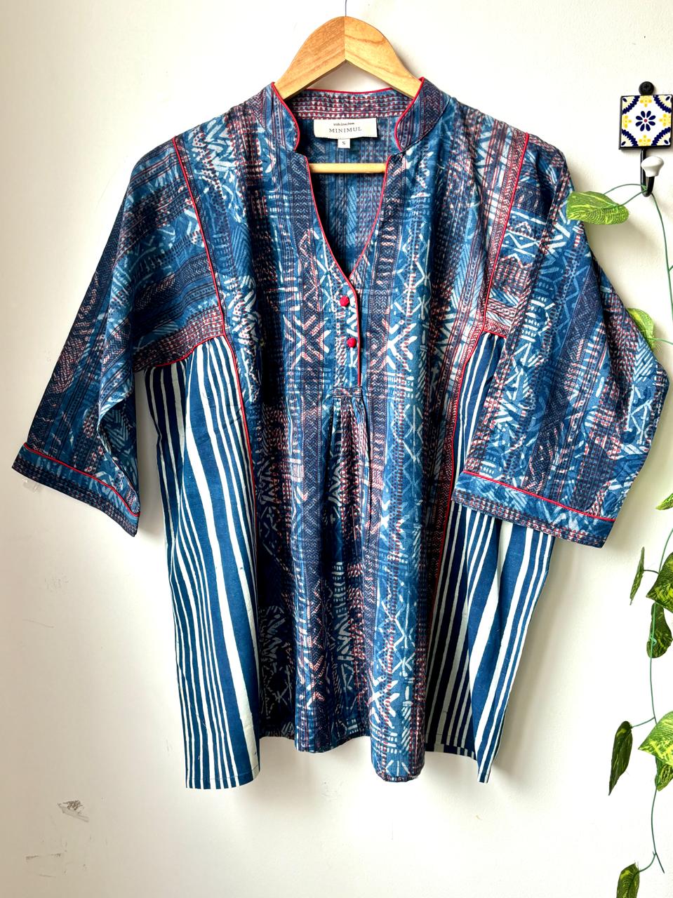 Bansi Indigo Kurta Shirt- Jaal Motif