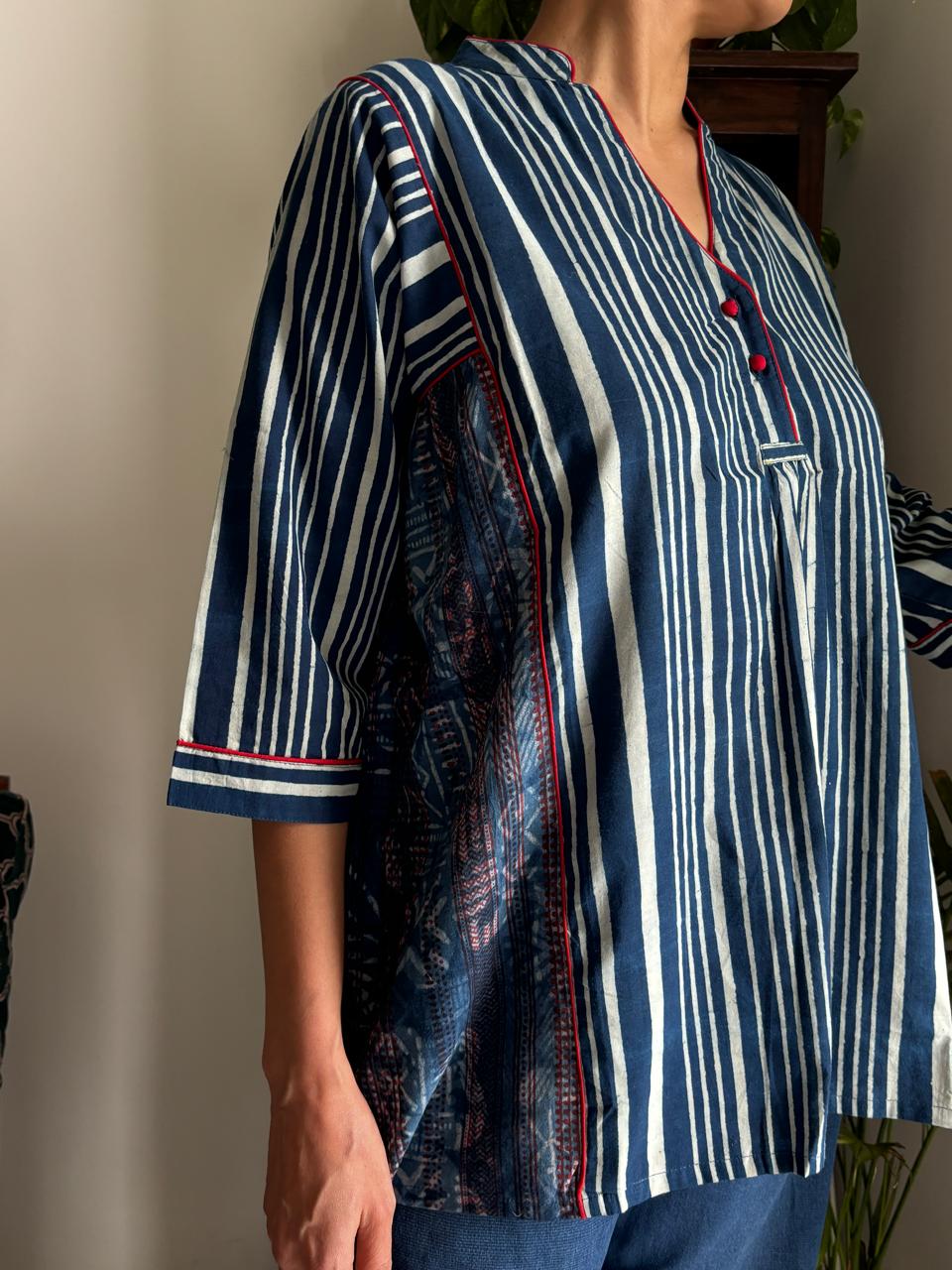 Bansi Indigo Kurta Shirt- Stripes