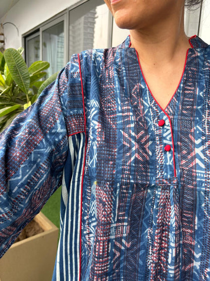 Bansi Indigo Kurta Shirt- Jaal Motif