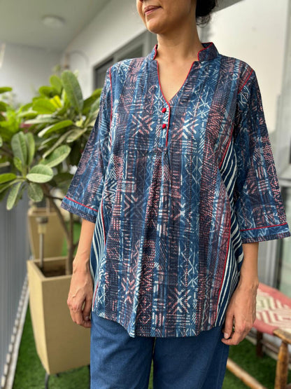 Bansi Indigo Kurta Shirt- Jaal Motif