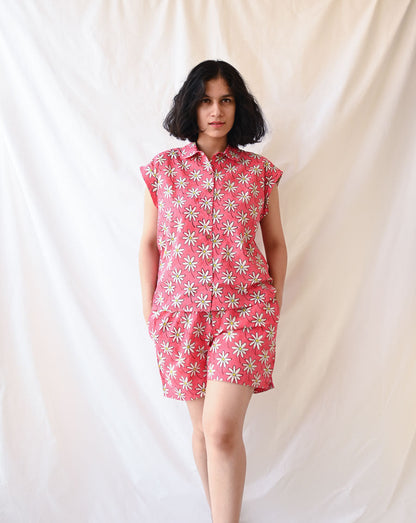 Whoopsie Daisy Shortees - Soft cotton shirt & shorts loungewear set