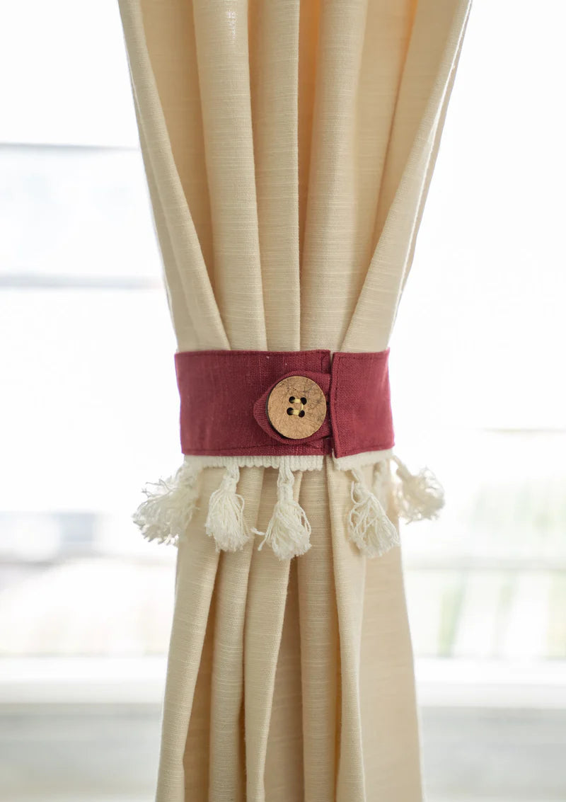 Cotton Curtain Tieback With Lace and Tassel - Pack of 2