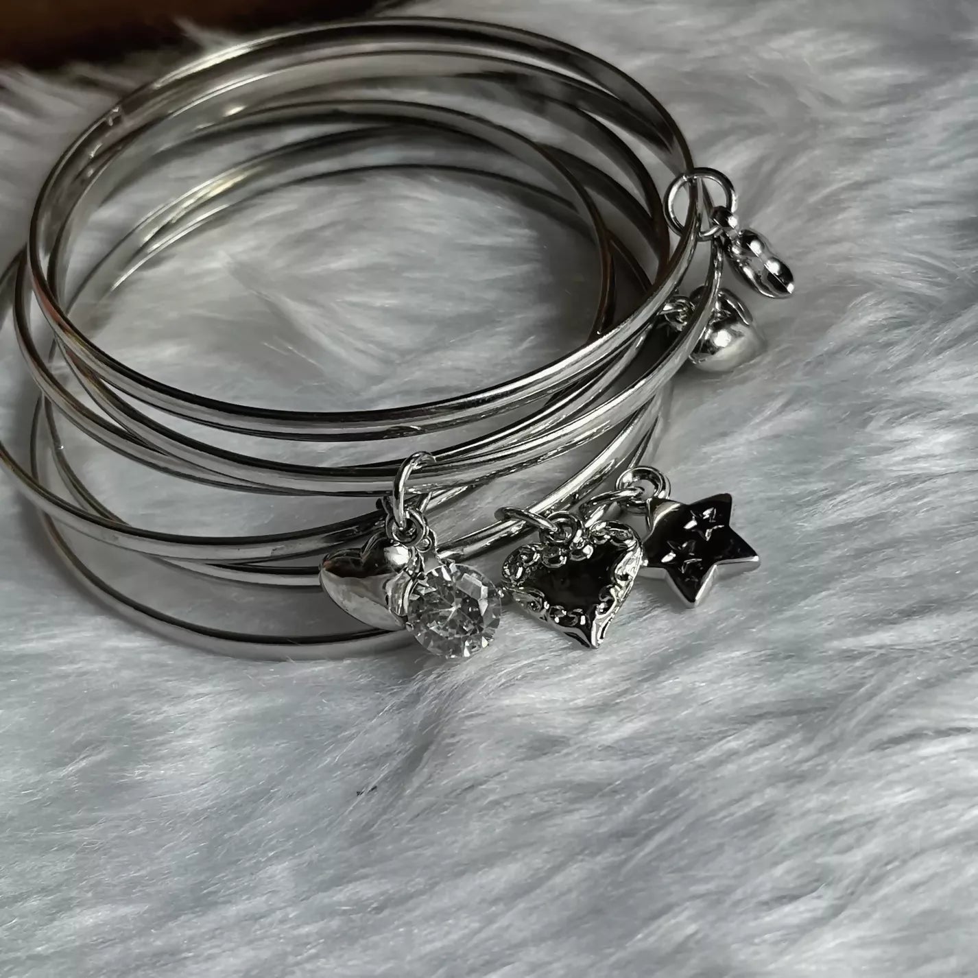 Silver Rhodium Plated Bangle Set