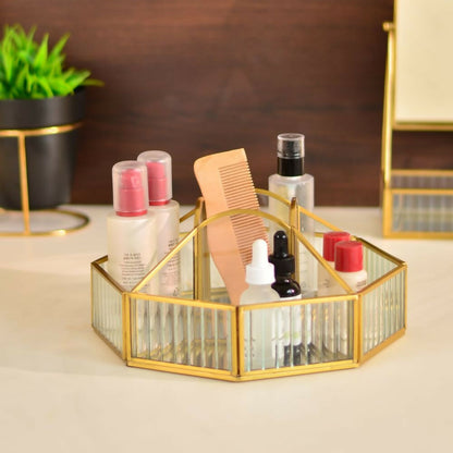 Fluted Glass Hexagonal Organizer | Make-up Organiser| Toiletry Organiser