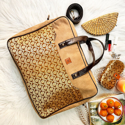 Brown Banarasi 14 Inches Laptop Bag