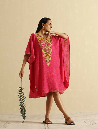 Rani Pink Short Kashmiri Embroidered Kaftan