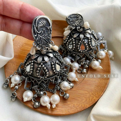 Keish Silver Oxide Jhumkas