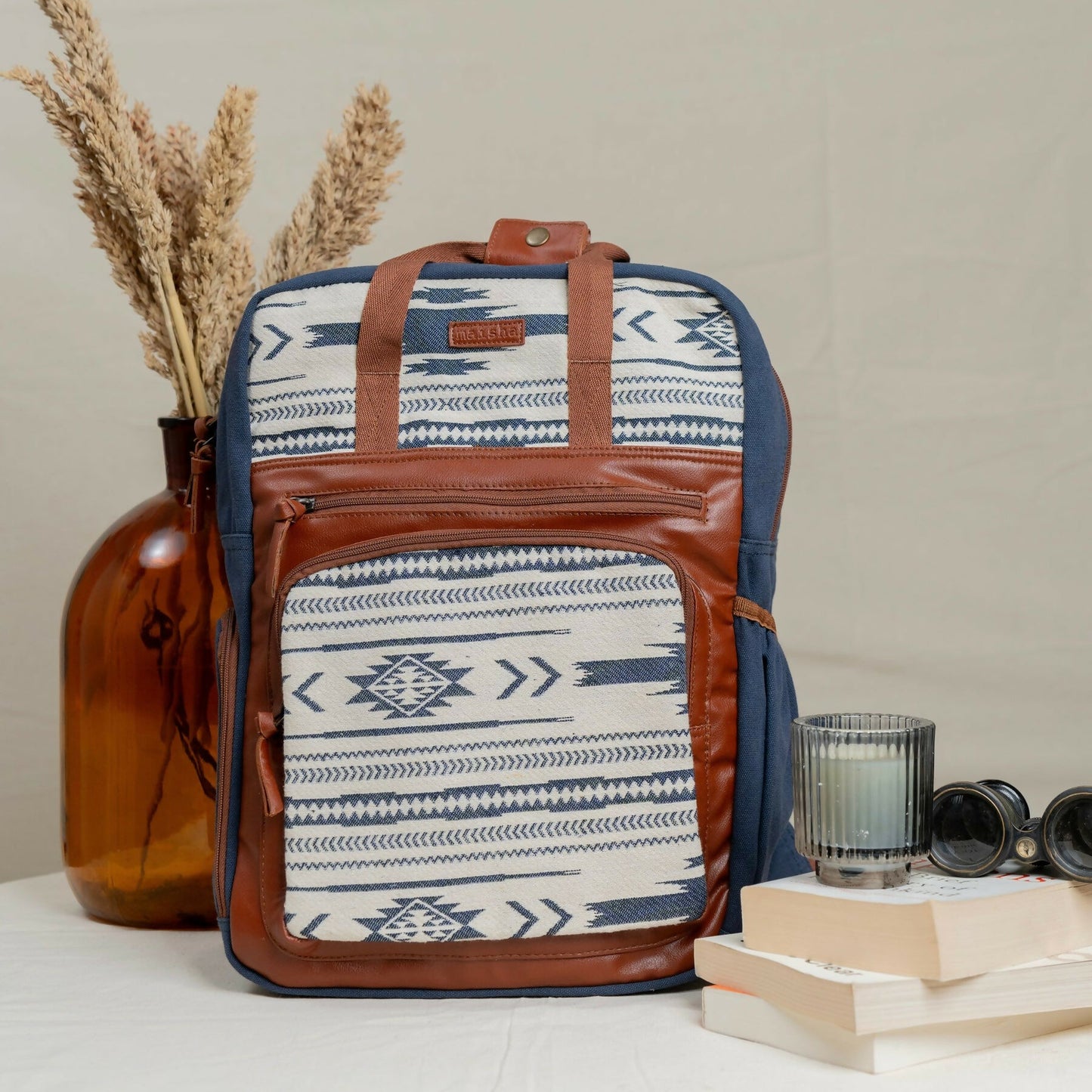 Adventurous blue traveller's backpack