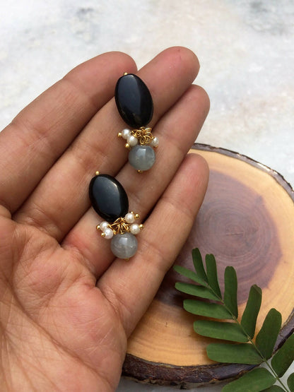 Stone and Crackled Pearl Stud Earrings