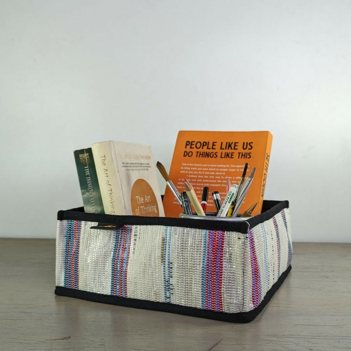 Upcycled Handwoven: Collapsible Storage Basket Small