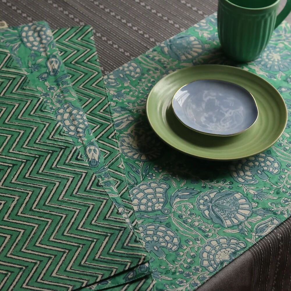 Tranquil Teal Wipeable & Reversible Cotton Placemats