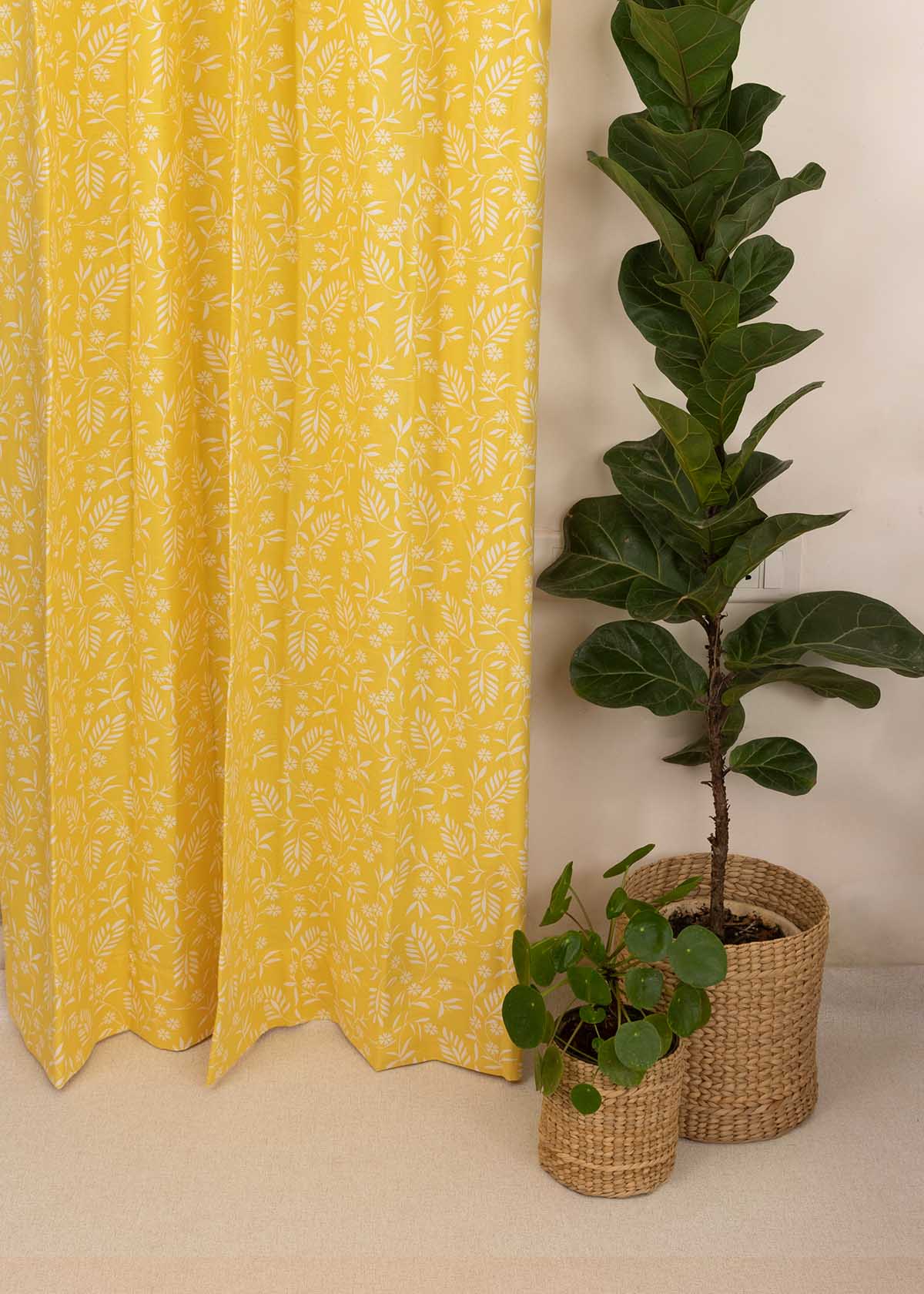 Room Darkening - Daisy Cotton Floral Yellow Curtain