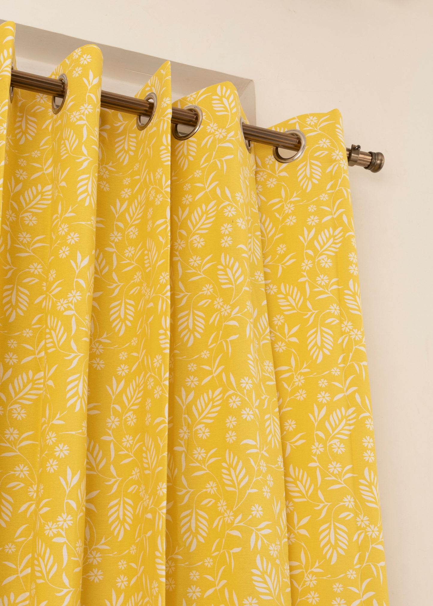 Room Darkening - Daisy Cotton Floral Yellow Curtain