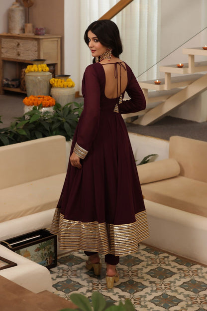 Zariq Burgundy Georgette Anarkali Suit Set