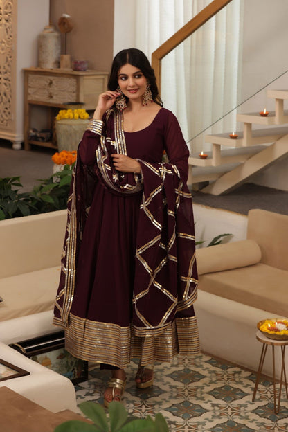 Zariq Burgundy Georgette Anarkali Suit Set