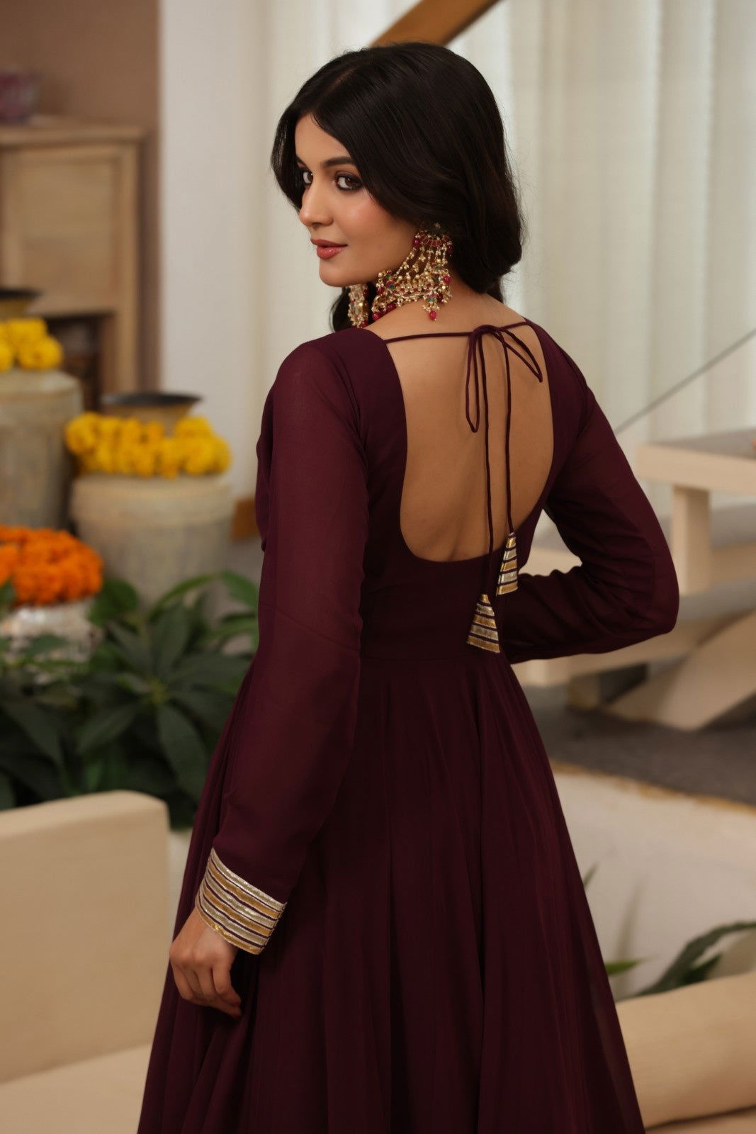 Zariq Burgundy Georgette Anarkali Suit Set