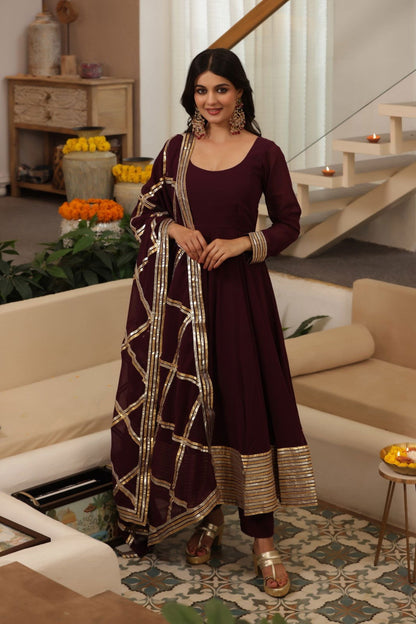 Zariq Burgundy Georgette Anarkali Suit Set