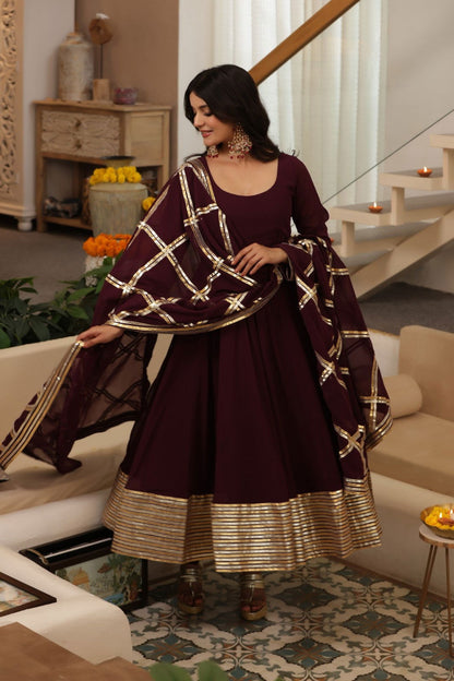 Zariq Burgundy Georgette Anarkali Suit Set