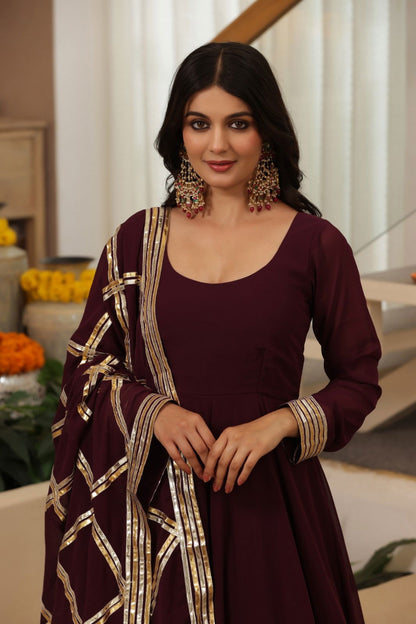 Zariq Burgundy Georgette Anarkali Suit Set