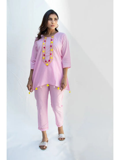 Manju Light Pink Coord Set with Katha Embroidery