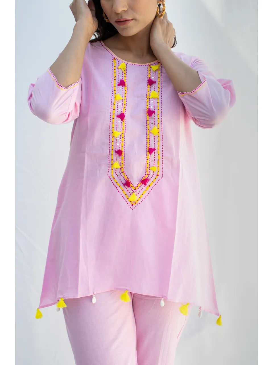 Manju Light Pink Coord Set with Katha Embroidery