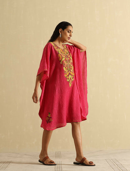 Rani Pink Short Kashmiri Embroidered Kaftan