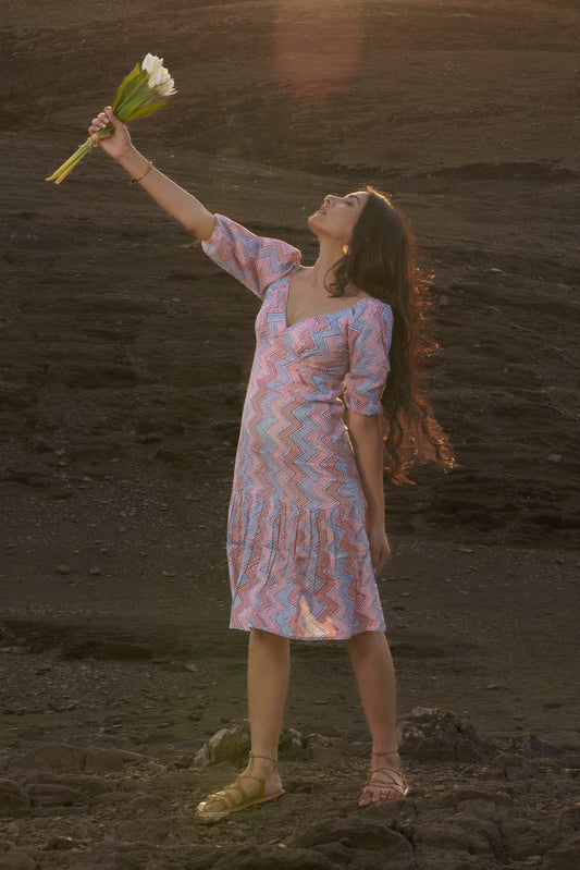 Alizeh Multicolor Chevron Cotton Block Print Shift Dress