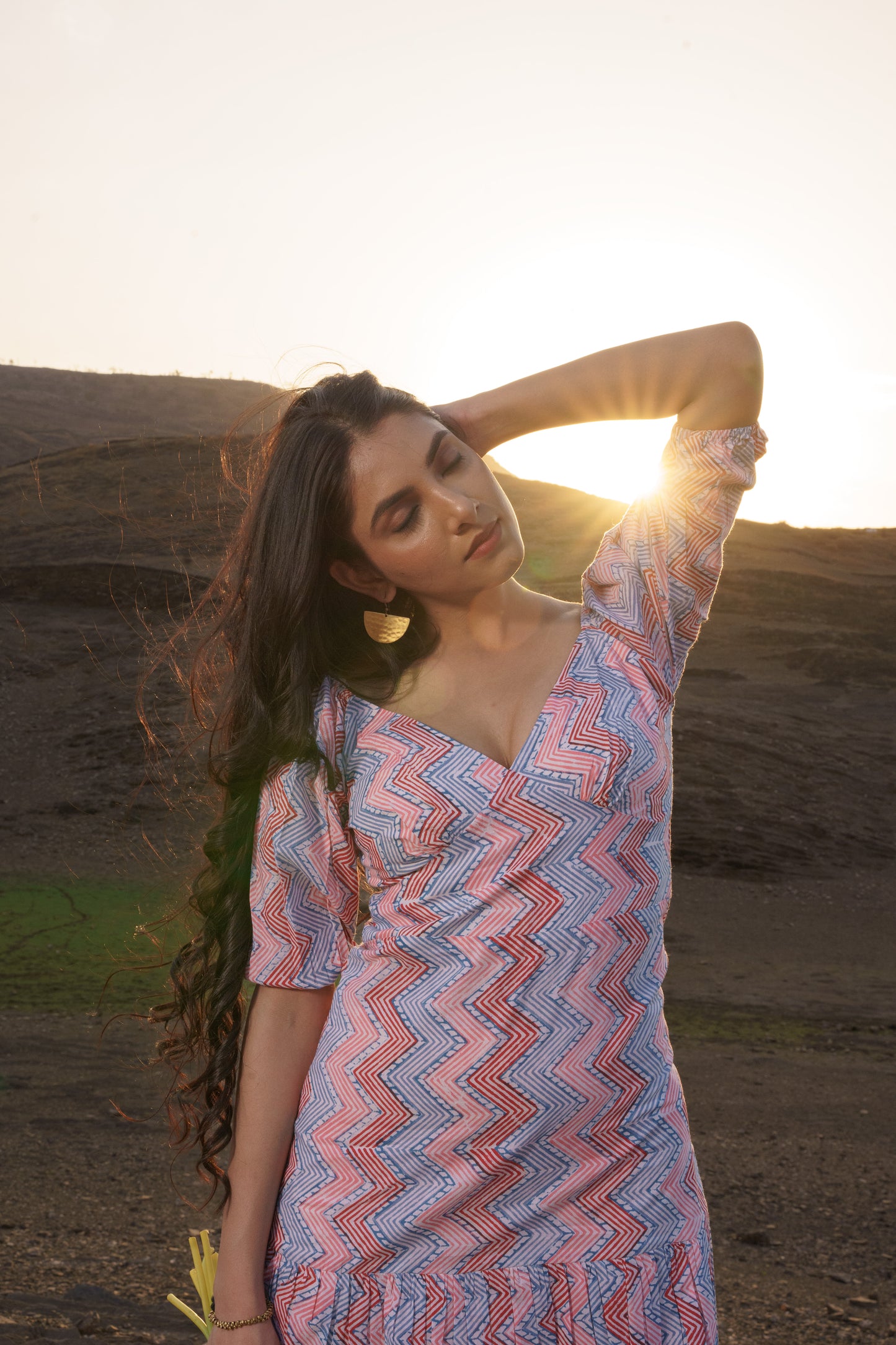 Alizeh Multicolor Chevron Cotton Block Print Shift Dress