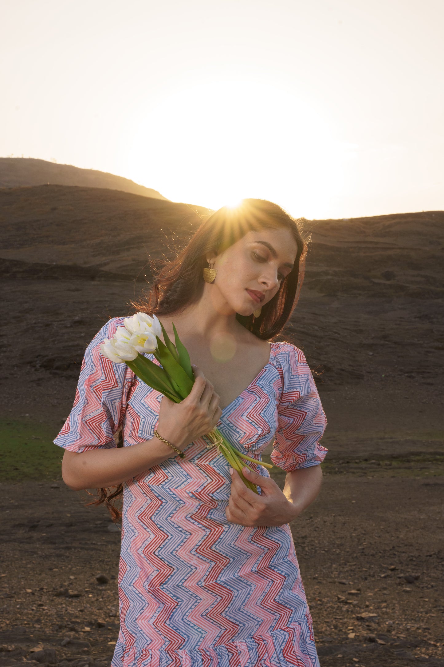 Alizeh Multicolor Chevron Cotton Block Print Shift Dress