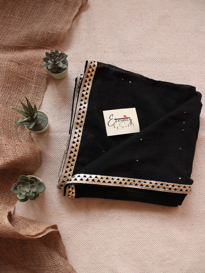 Cocktail Mul Cotton Black Saree