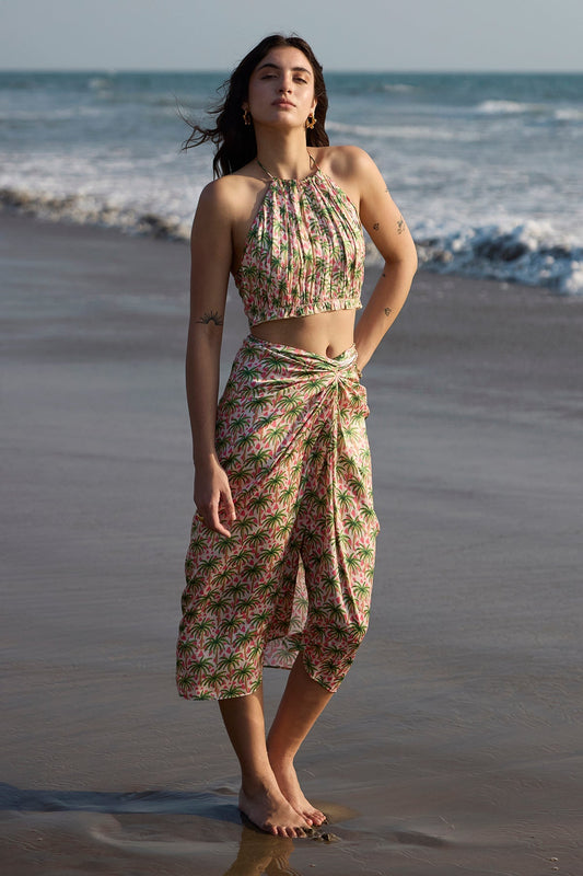 Bahamas Pleated Crop Top & Wrap Skirt Co-ord Set