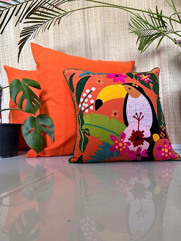 'Naarangi' and Toucan Orange Cushion Cover