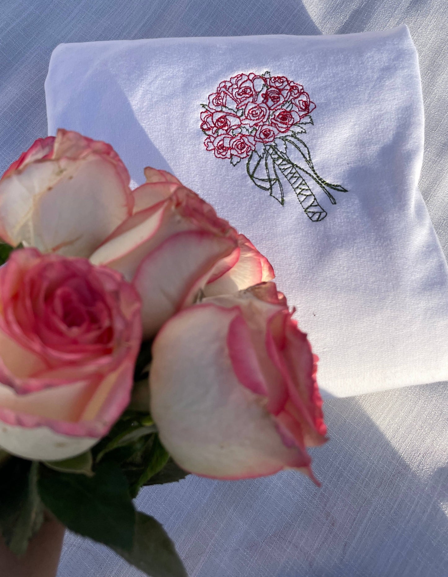 Rose Bunch Embroidered White Sweatshirt