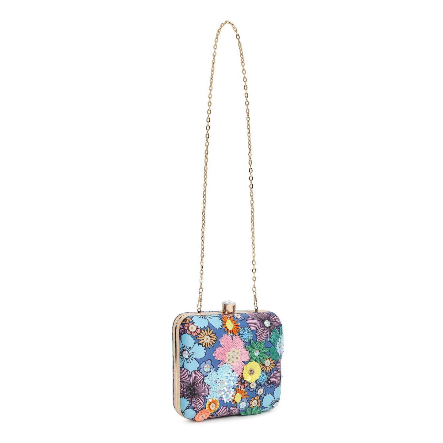 Sequin Accent Blue Floral Clutch