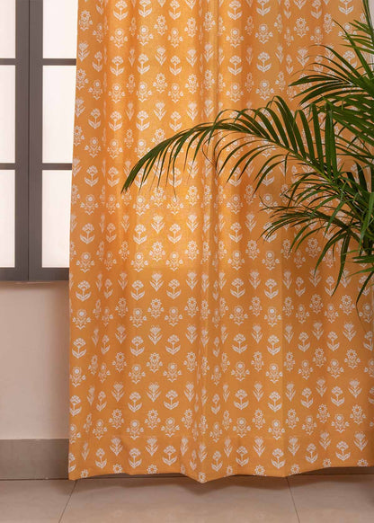 Room Darkening - Dahlia Cotton Floral Mustard Curtain