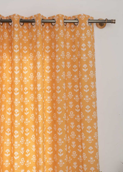 Room Darkening - Dahlia Cotton Floral Mustard Curtain