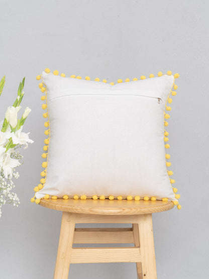 Dancing Dandelion Printed 100% Cotton Cushion Cover - White Yellow