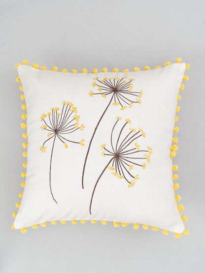 Dancing Dandelion Printed 100% Cotton Cushion Cover - White Yellow