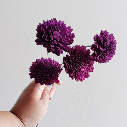 Dark Purple Zinnia Flowers (Wire Stem included)