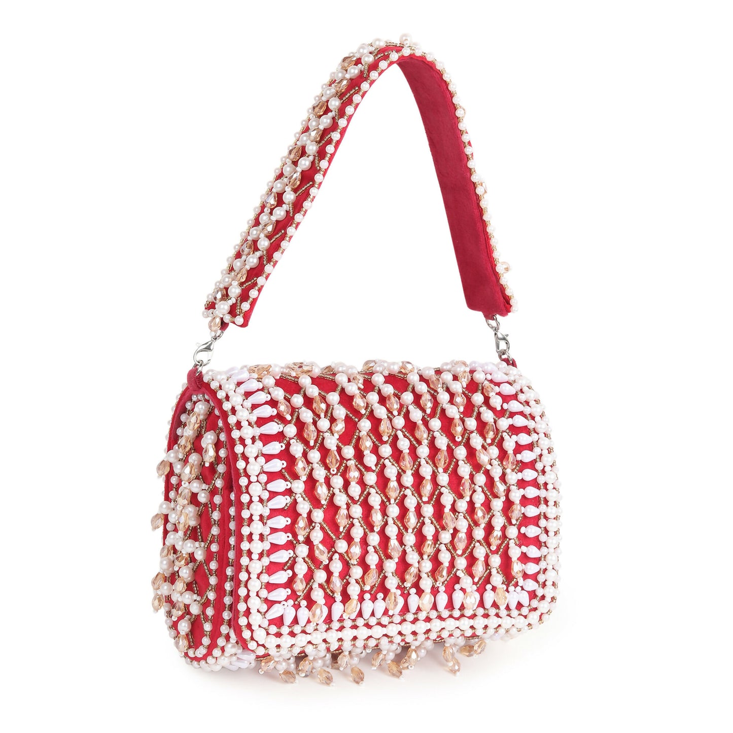 Crimson Red Jewel Flap Bag