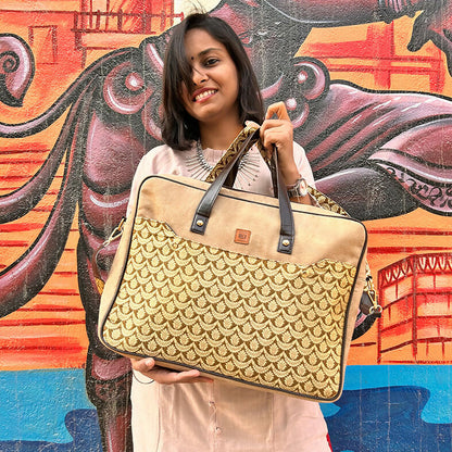 Brown Banarasi 14 Inches Laptop Bag