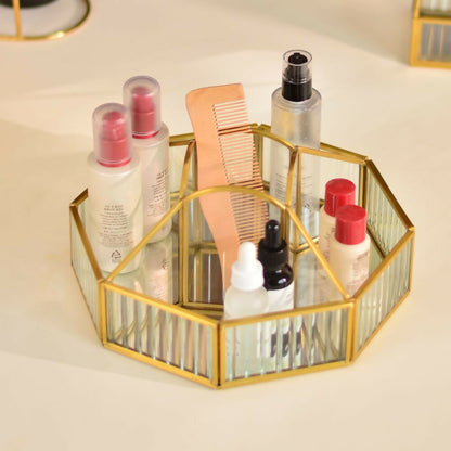 Fluted Glass Hexagonal Organizer | Make-up Organiser| Toiletry Organiser