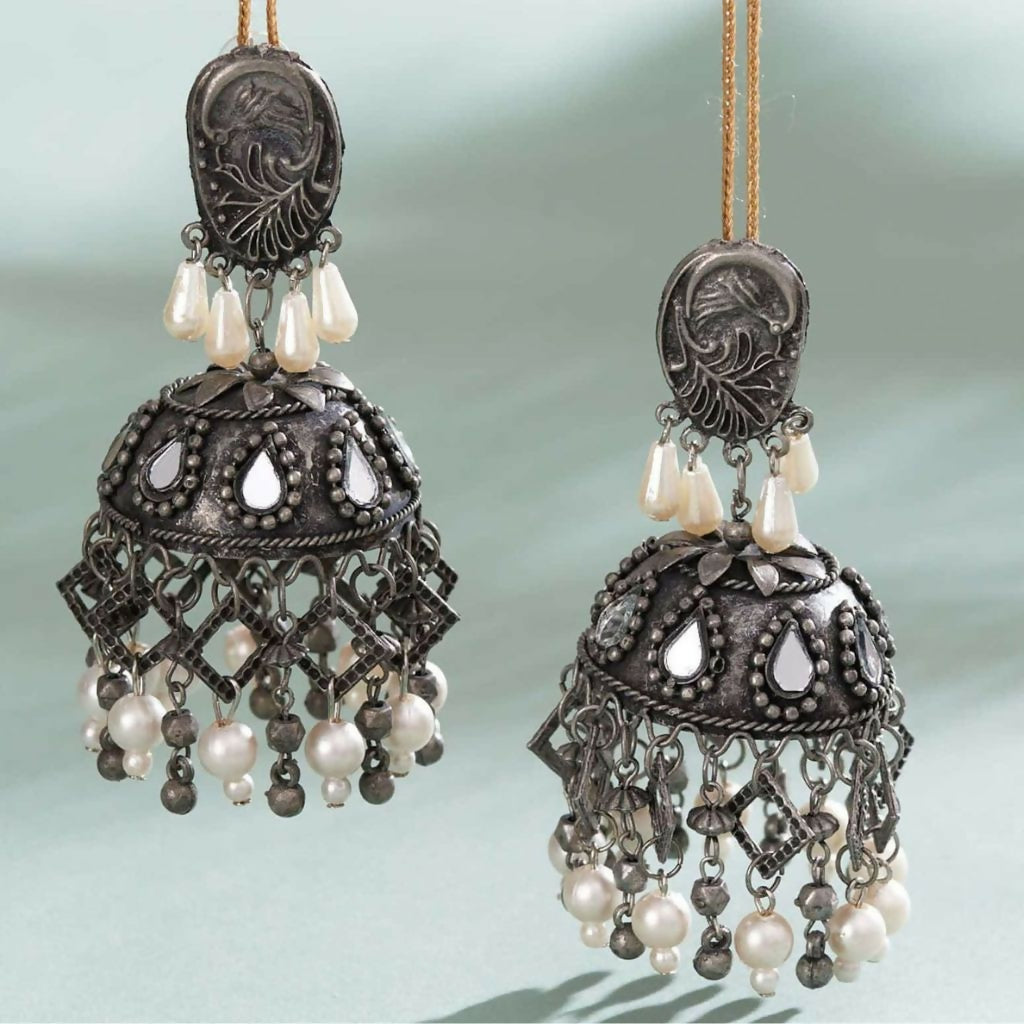 Keish Silver Oxide Jhumkas