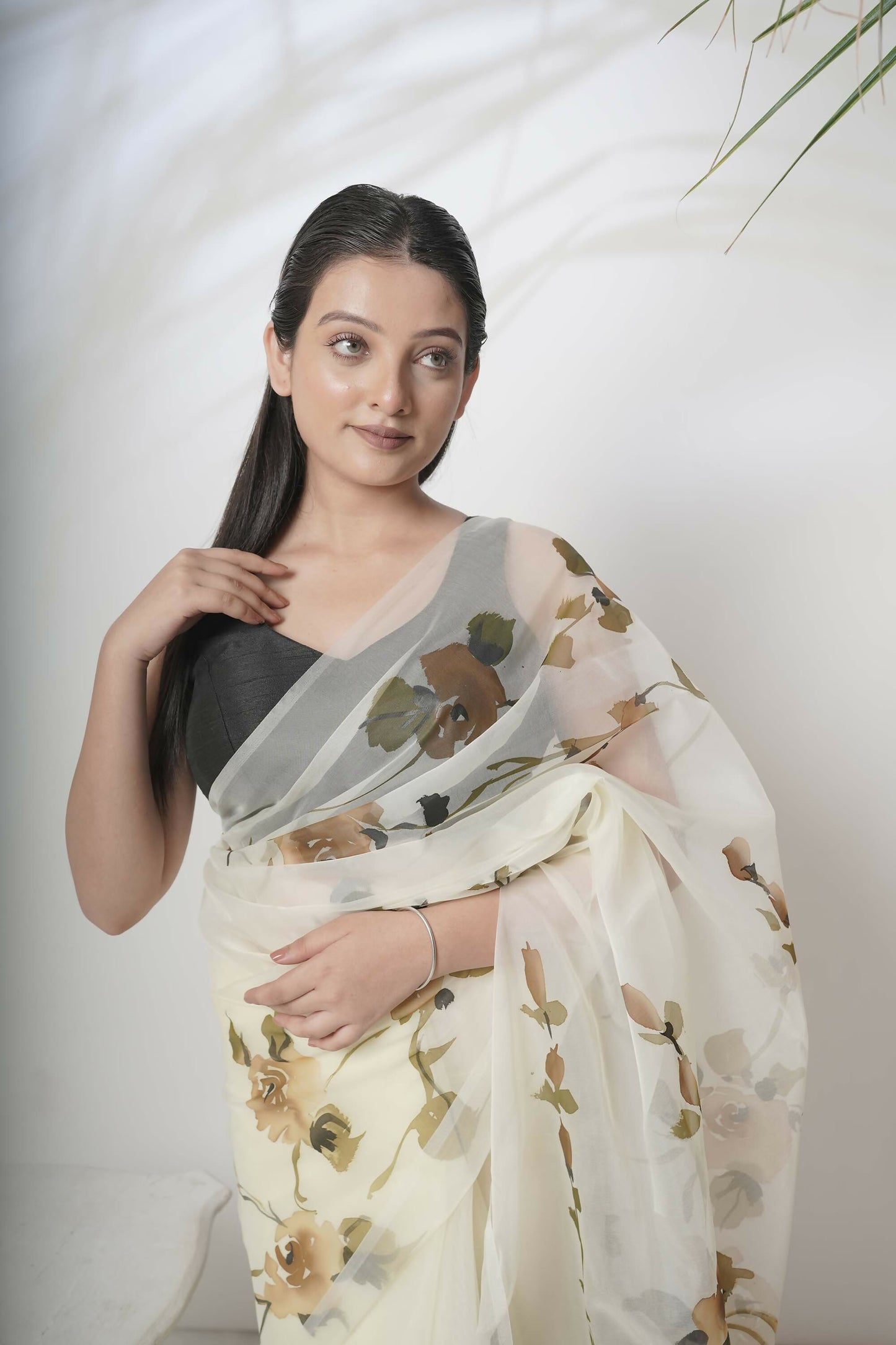 Floral Handpainted Organza Saree