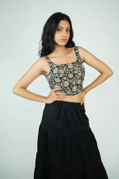 Black Cotton Corset Top