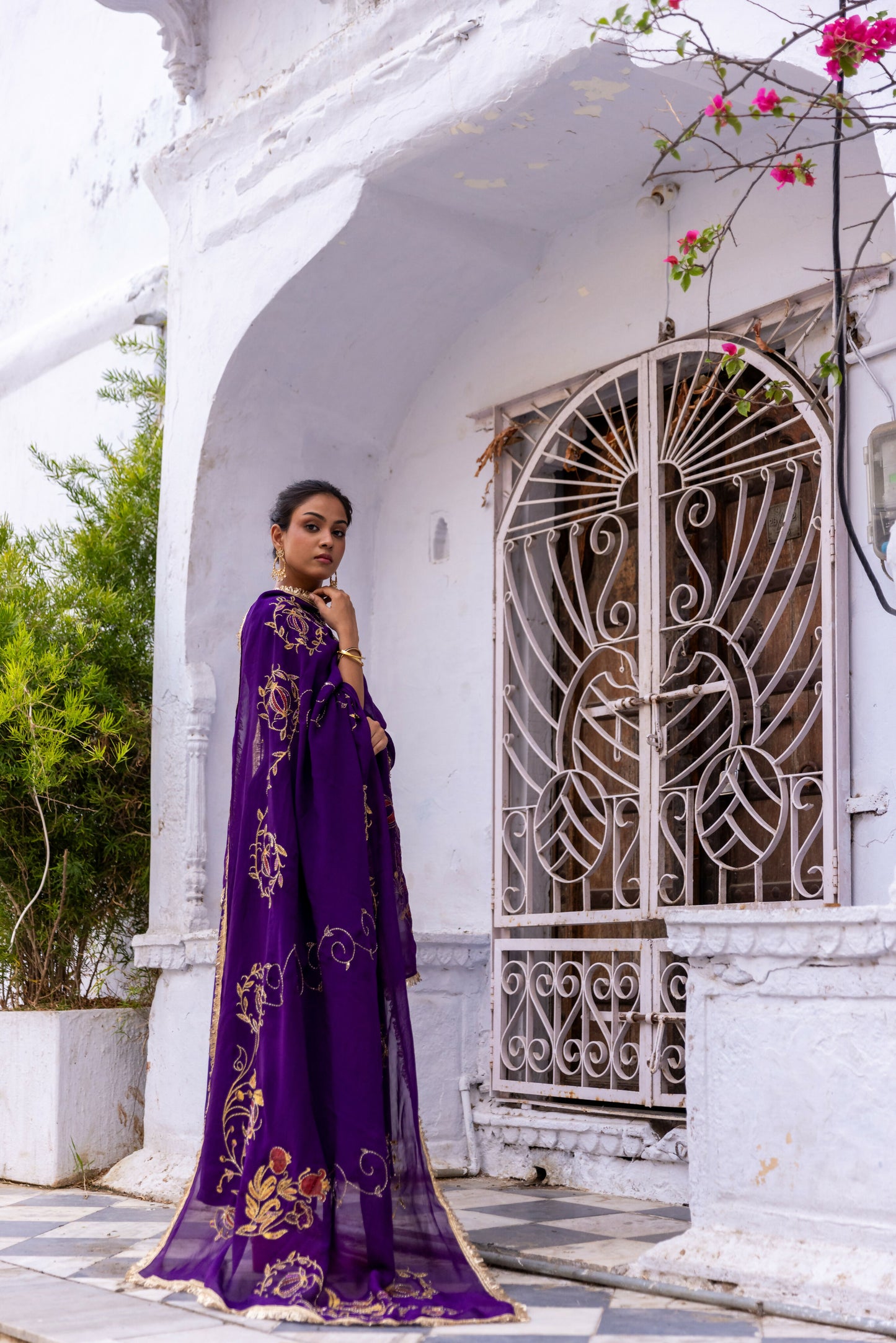 Ujjwala Purple Crepe & Organza Anarkali Set